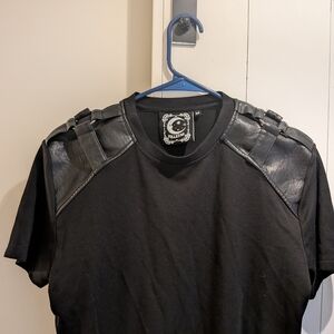 Killstar Black Tee with Faux Leather Accents